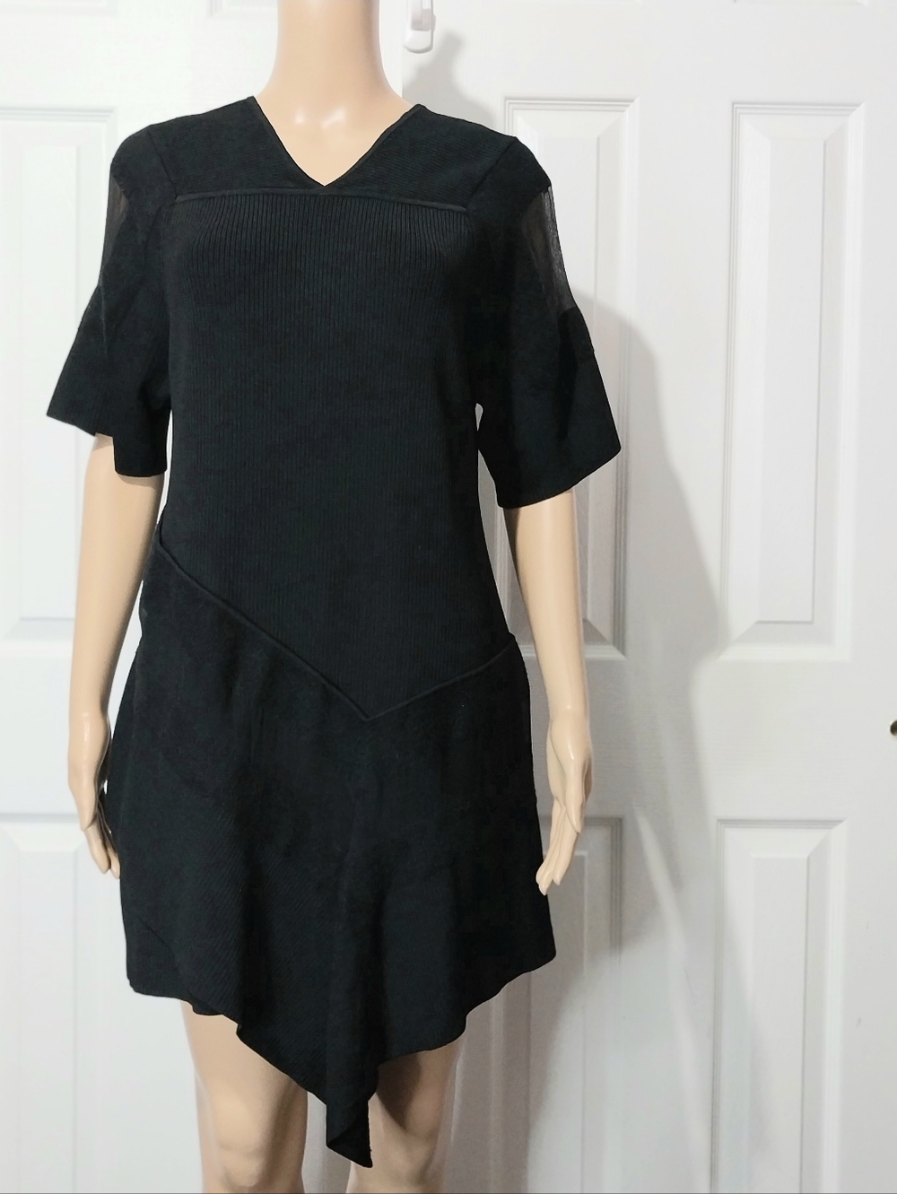 3.1 Phillip Lim Silk Insert Asymmetrical Hem Dress, Size L